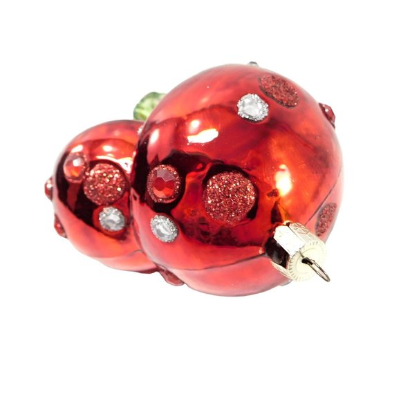 Double Mushroom Christmas Ornament Blown Glass  by Shavel  4" - Picture 3 of 10